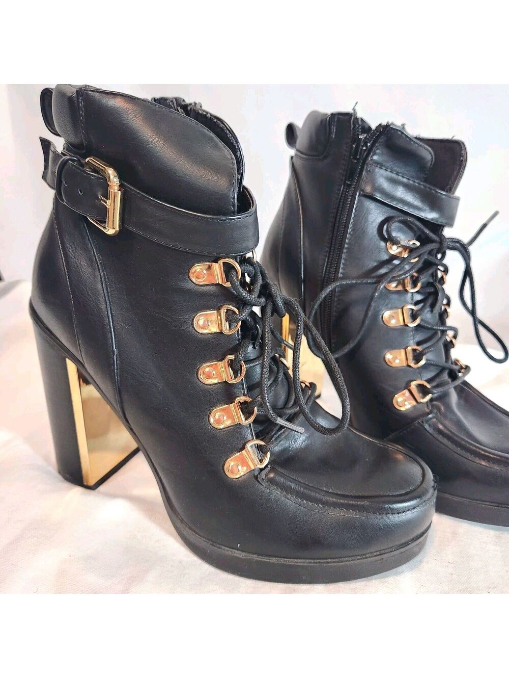Torrid Women's 8.5M Black Gold Accents Ankle Boots Lace Up Heel Combat